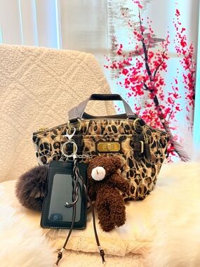 Coach Leopard-Print Mini Satchel with Black Trim and Gold Hardware